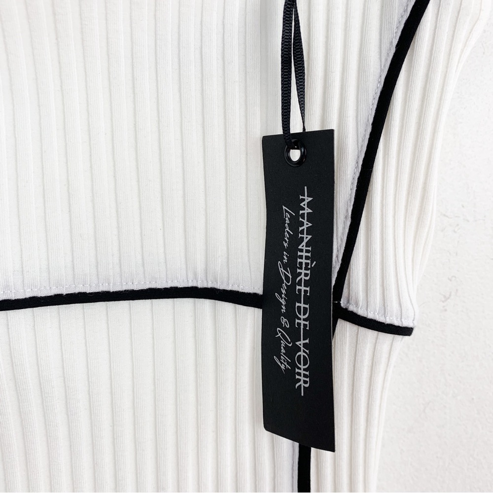 NWT Maniere De Voir White Contrast Stitch Bodycon Mini Dress Sz 10 - Picture 9 of 10